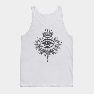 All Seeing Eye with Crown drawn in Engraving Style Tank Top